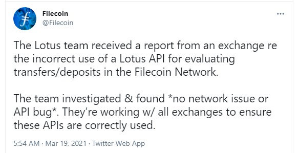 Filecoin回应双花听说：团队未发现网络问题或API裂缝