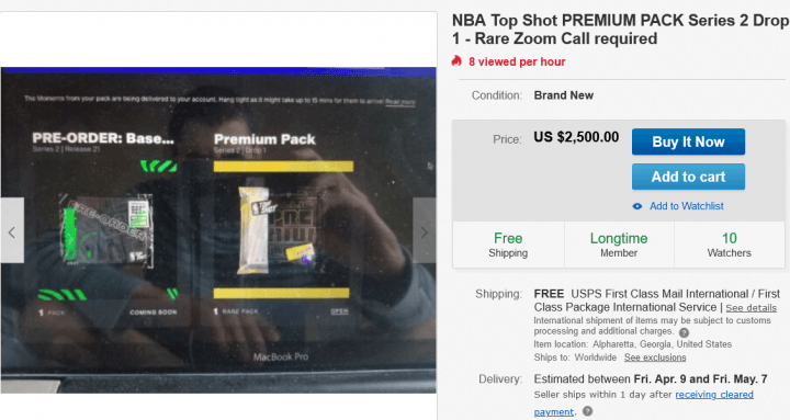 eBay泛起二手NBA Top Shot系列产品