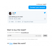 推特CEO Jack Dorsey将「史上首条推文」铸成NFT，最高竞