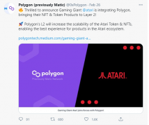 Polygon与游戏公司雅达利告竣相助，后者将把其NFT和Atari Token带至Layer2