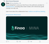 轻量级区块链协议Mina Protocol与托管机构Finoa告竣相助