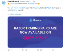 去中心化预言机平台Razor Network完成代币果真销售，现