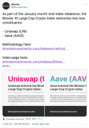 Bitwise 10加密指数基金移除ADA、ATOM，新增UNI、AAVE