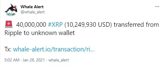 Ripple的精良买卖：钱包之间移动了4000万XRP