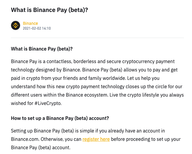 币安发布推出Binance Pay，用户可直接用加密货币举行支付