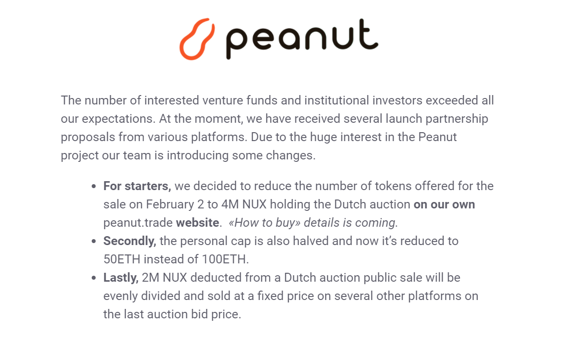 Peanut.trade将2月2日的拍卖代币总量低沉至400万枚