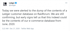 加密硬件钱包公司Ledger用户数据在Raidforum上流传，疑