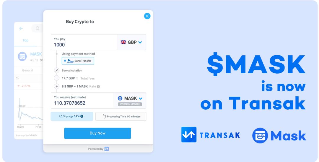 MASK上线法币聚合器Transak，现已支持Twitter直接购买